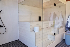 Haapainen sauna lasiseinillä